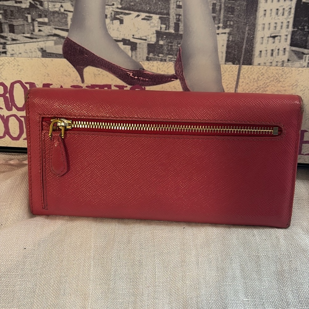 Prada Continental Wallet Pink Saffiano Metal Leather - Picture 12 of 12